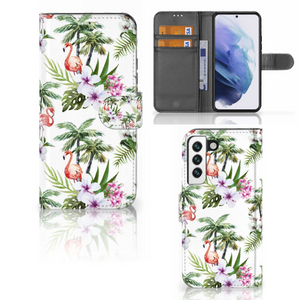 Samsung Galaxy S22 Telefoonhoesje met Pasjes Flamingo Palms