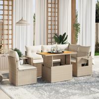 6-delige Loungeset met kussens poly rattan beige
