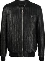 Philipp Plein veste bomber en cuir tressé - Noir