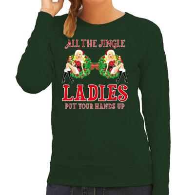 Foute kersttrui - sweater - groen - All the jingle ladies / single ladies - borsten - dames Foute kersttrui - sweater - groen - All the jingle ladies / single ladies - borsten - dames
