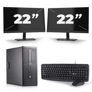 HP EliteDesk 800 G1 Tower - Intel Core i5-4e Generatie - 8GB RAM - 256GB SSD - Windows 10 + 2x 22 inch Monitor