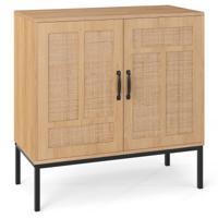 Rieten Sideboard met 3-voudig Verstelbaar Rek & 2 Deuren Boho Buffet Accentkast Natuur