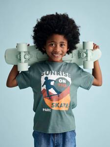 Jongensshirt met korte mouwen en grafisch ontwerp blauwgroen