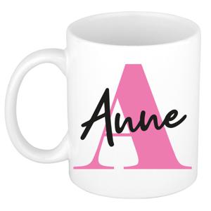 Naam mok Anne - roze - wit - keramiek - 300 ml - verjaardag/cadeau beker