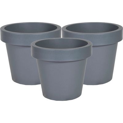 Plantenpot/bloempot - 3x - kunststof - grijs - buiten - D20 x H18 cm