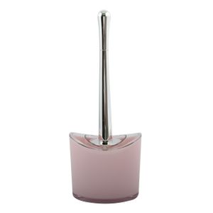MSV Toiletborstel in houder/wc-borstel Aveiro - PS kunststof/rvs - lichtroze/zilver - 37 x 14 cm   -