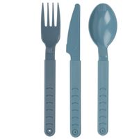 Bestek set 3-delig - 30x stuks - messen/vorken/lepels - blauw - kunststof - 18 cm