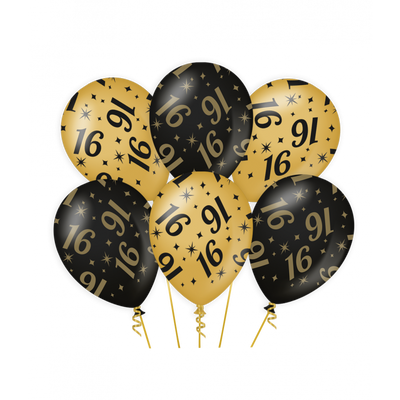 Classy Ballonen 16 Jaar Zwart/Goud (6st)