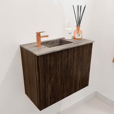 Toiletmeubel Mondiaz Joya Dlux | 50 cm | Meubelkleur Walnut | Faye wastafel Oza Wasbak Links | 1 kraangat