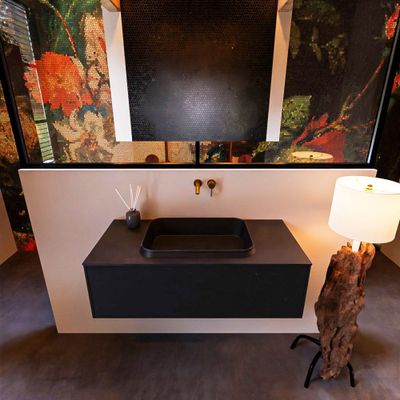 Badkamermeubelset Mondiaz Erin 100 cm met 1 Lade met RIDGE Wastafel Midden Urban Zonder Kraangaten Greeploos Mat Urban