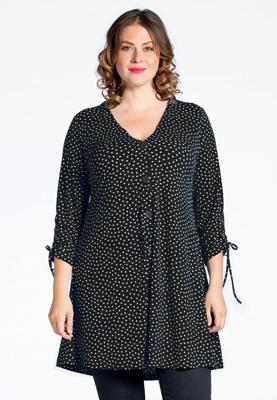 Yoek Cardigan wide bot string DOTS | Zwart | Maat Plus