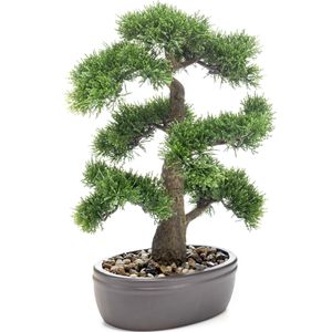 Bonsai boompje Cedrus Atlantica Glauca kunstplant in ovale kunststof pot 45 cm