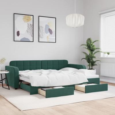 Slaapbank onderschuifbed en lades 80x200 cm fluweel donkergroen
