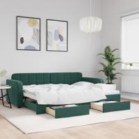 Slaapbank onderschuifbed en lades 80x200 cm fluweel donkergroen