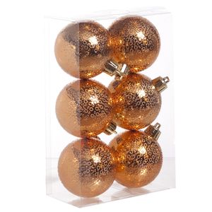 6x Koperen cirkel motief kerstballen 6 cm kunststof