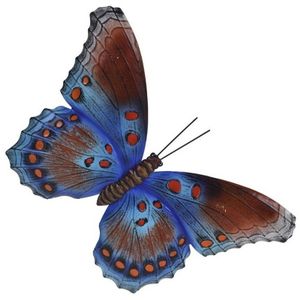 Tuindecoratie bruin/blauwe vlinder - 35 cm