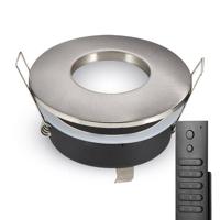 8x LED inbouwspots Vegas - Geborsteld aluminium - 4 Watt 345 lumen - 2700K warm wit - IP44 waterdicht - GU10 - Dimbaar - met dimmer en afstandsbediening - Voor badkamer