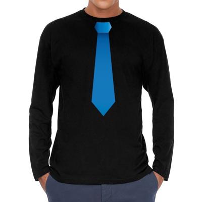 Verkleedkleding shirt - Stropdas blauw - long sleeve t-shirt - zwart - voor heren