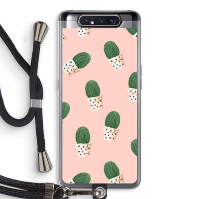 Cactusprint roze: Samsung Galaxy A80 Transparant Hoesje met koord