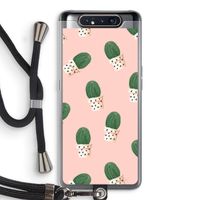 Cactusprint roze: Samsung Galaxy A80 Transparant Hoesje met koord
