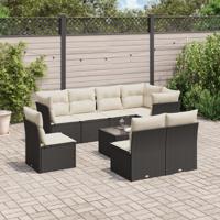 9-delige Loungeset met kussens poly rattan zwart