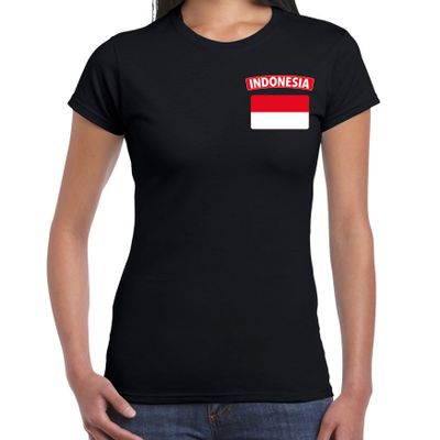 Indonesia t-shirt met vlag Indonesie zwart op borst voor dames