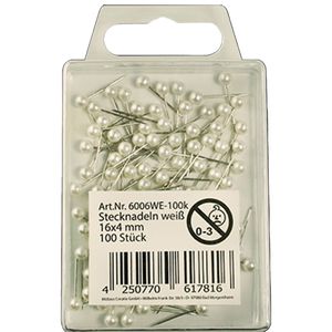 Kopspelden/steekspelden - 100x stuks - Wit - 16 mm - hobby spelden