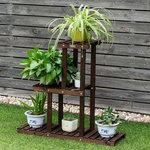 3 Tier Massief Houten Plantenstandaard Bloempot Houder 81 x 25 x 75 cm Naturel