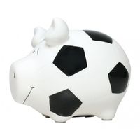 Spaarpot varken/spaarvarken wit voetbal thema 12 cm   -