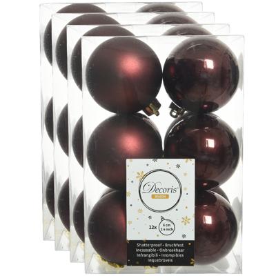 Decoris kerstballen - 48x stuks - mahonie bruin - kunststof - 6 cm