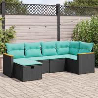 6-delige Loungeset met kussens poly rattan zwart