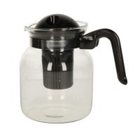 Theepot met filter - 1,5 liter - zwart - filter - glas - D16 x H17 cm