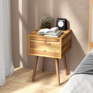 Nachtkastje met 2 Laden Nachtkastje voor Boxspringbed Bijzettafel van Hout Nachtkastje 40 x 40 x 59,5 cm Wit/Natuur/Bruin
