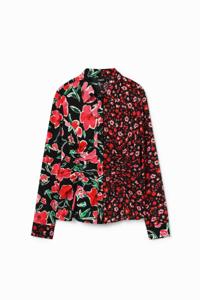 Aangerimpelde blouse met bloemen - RED - M