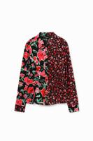 Aangerimpelde blouse met bloemen - RED - XL