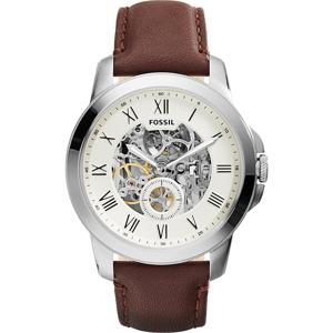 Fossil Automatisch Grant-horloge met bruine leren band voor heren, 44 mm ME3052
