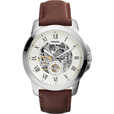 Fossil Automatisch Grant-horloge met bruine leren band voor heren, 44 mm ME3052
