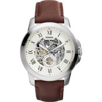 Fossil Automatisch Grant-horloge met bruine leren band voor heren, 44 mm ME3052