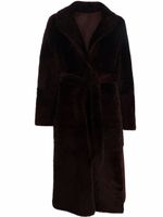 Yves Salomon manteau ceinturé en peau lainée - Rouge