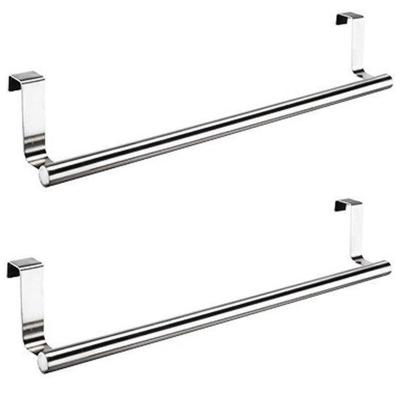 Theedoek / handdoek rek voor kastdeurtje - 2x - zilver - RVS - 40 x 9 x 7 cm - handdoek hanger