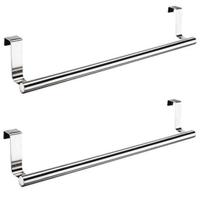 Theedoek / handdoek rek voor kastdeurtje - 2x - zilver - RVS - 40 x 9 x 7 cm - handdoek hanger