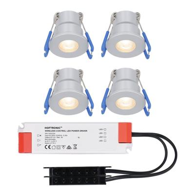 Set van 4 Milano LED Mini Inbouwspots met trafo - 12 Volt 3 Watt 200 lumen - Plat 34mm - 2700K - IP65 waterdicht - Grijs