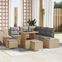 Tuinbankenset met kussen met opslag 8 pcs Beige Poly riet