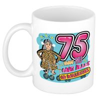 Cadeau / Verjaardag mok 75 jaar - vrouw - rollator- keramiek - vrouwen cadeautjes