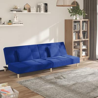 Slaapbank 2-zits met 2 kussens stof blauw