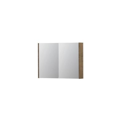 INK SPK1 Spiegelkast - 80x14x60cm - 2 deuren - dubbelzijdige Spiegel - schakelaar en stopcontact - MFC Naturel eiken 1110560