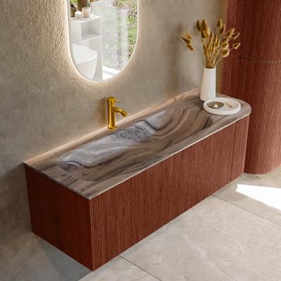 Badmeubel Mondiaz Kurve-Dlux | 135 cm | Meubelkleur Ruby | Wastafelkleur Sombra | Solid surface | Wasbak linker zijde spoelbak | 1 kraangat