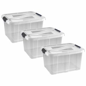 Opbergbox - 5x - transparant/zilvergrijs - 30 liter - 49 x 39 x 26 cm - kunststof - opbergdoos