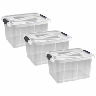 Opbergbox - 5x - transparant/zilvergrijs - 30 liter - 49 x 39 x 26 cm - kunststof - opbergdoos