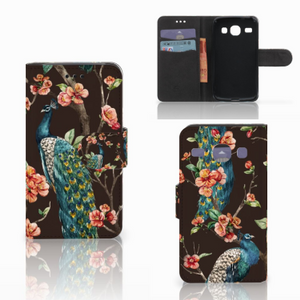 Samsung Galaxy Core i8260 Telefoonhoesje met Pasjes Pauw met Bloemen
